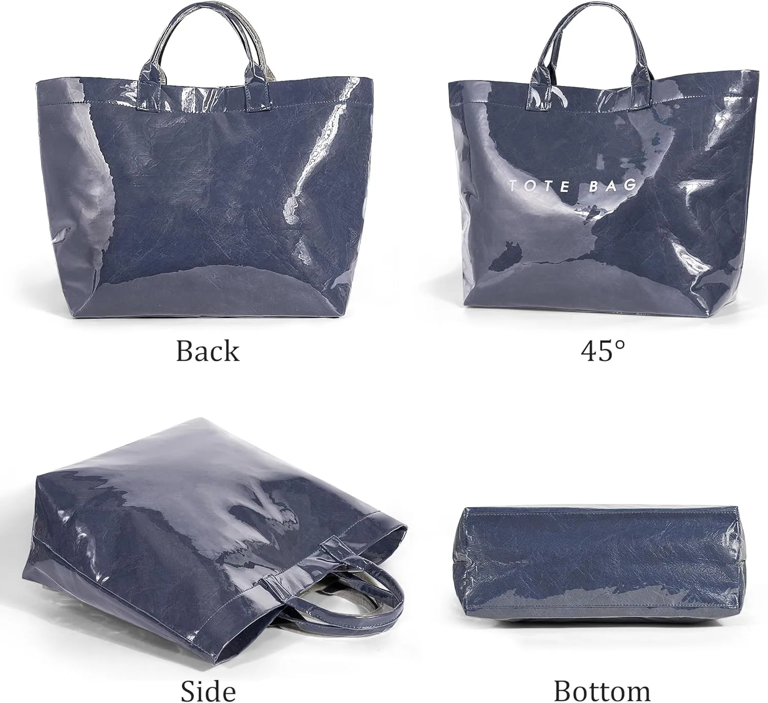 Lushandy PVC Tote Bag Women's Letters Print Large Kraft Paper Carry All Bag Top Handle Clear Hobo Handbag