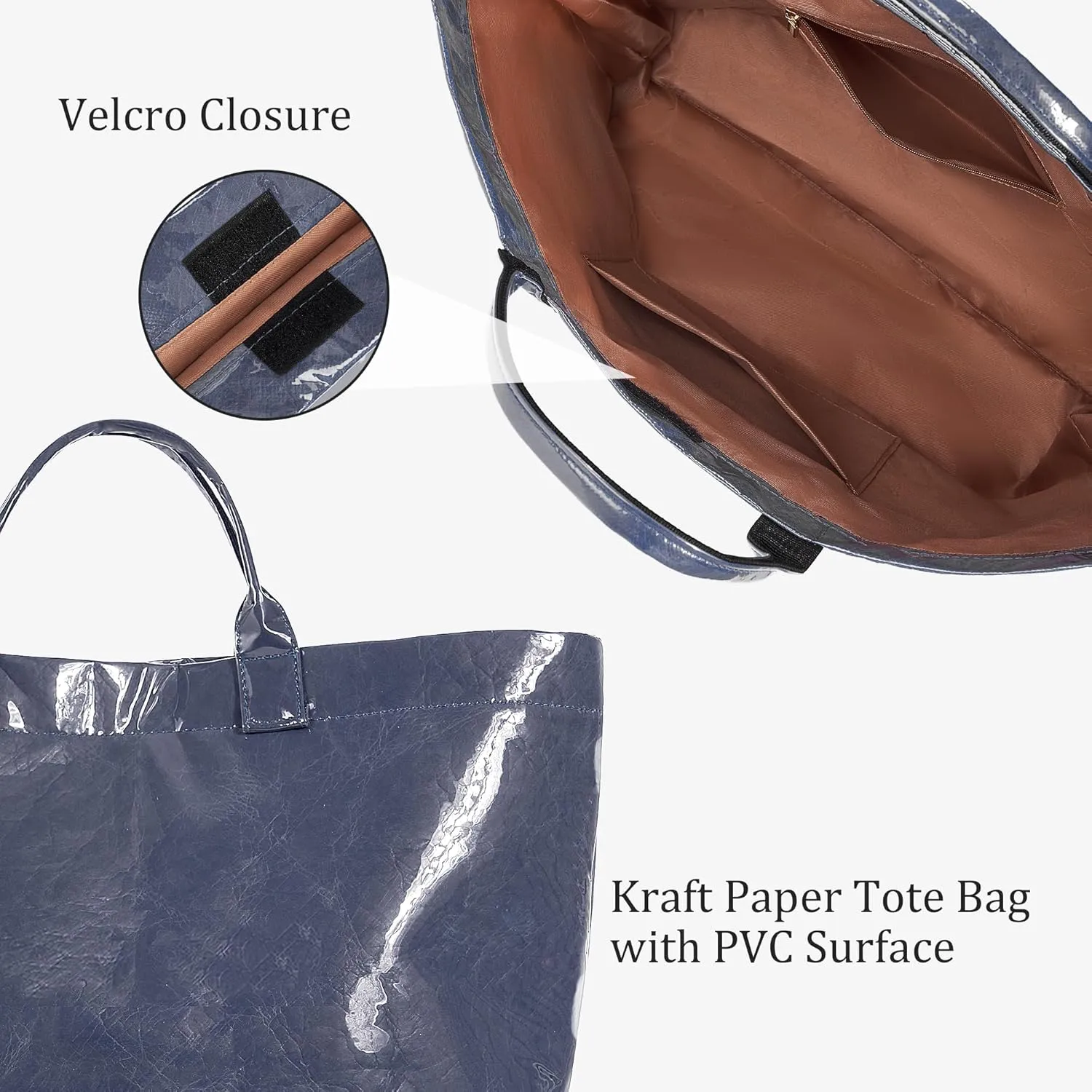 Lushandy PVC Tote Bag Women's Letters Print Large Kraft Paper Carry All Bag Top Handle Clear Hobo Handbag