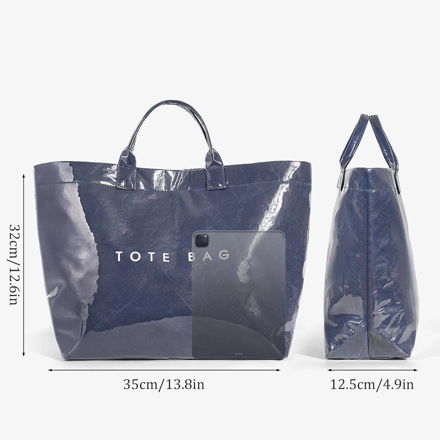 Lushandy PVC Tote Bag Women's Letters Print Large Kraft Paper Carry All Bag Top Handle Clear Hobo Handbag