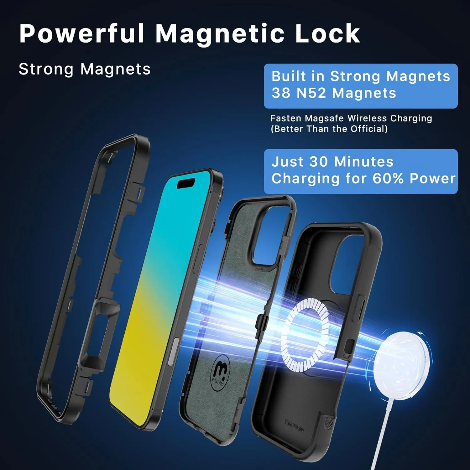 M MYBAT PRO Maverick Series iPhone 16 Pro Max Case with Belt Clip Holster,[Compatible with Magsafe] w/Screen Protector,Anti-Drop,Shockproof,with 360°Rotating Kickstand,Heavy Duty Protection Black