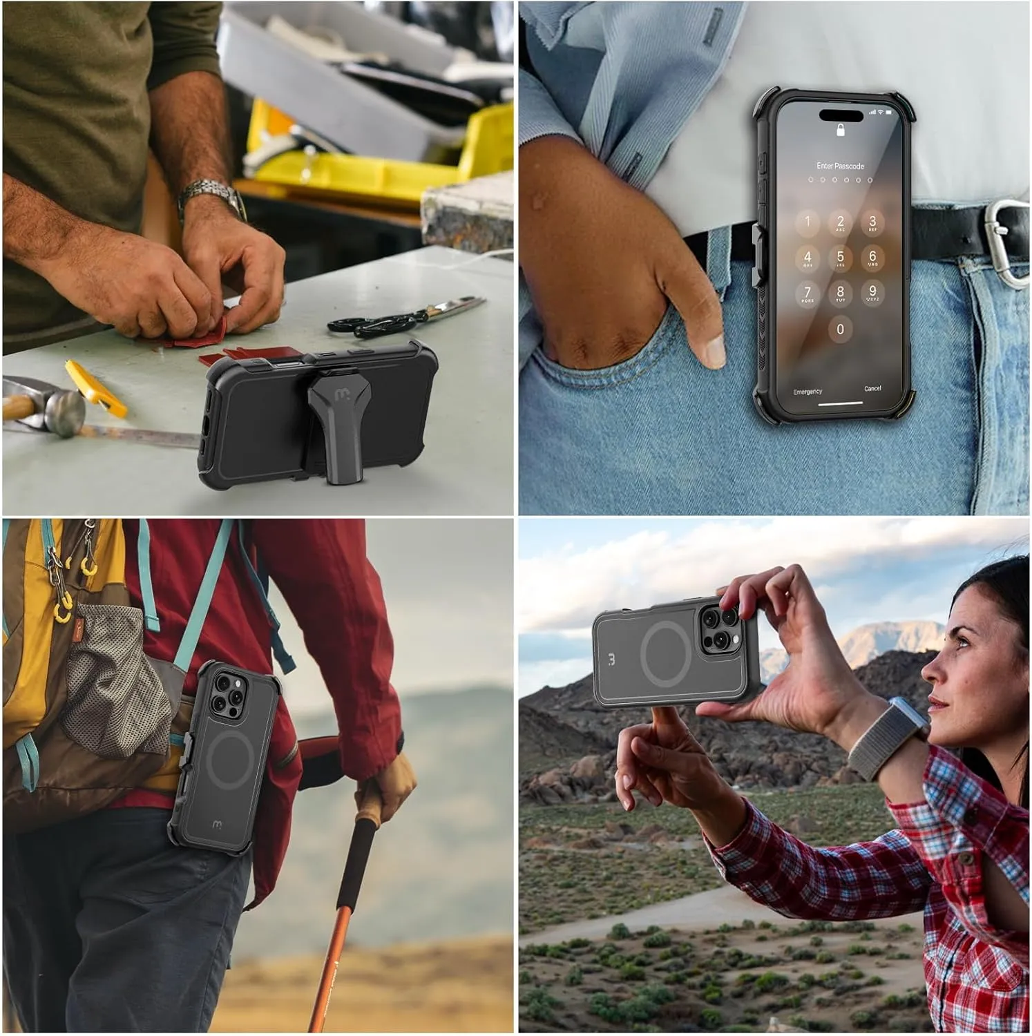 M MYBAT PRO Maverick Series iPhone 16 Pro Max Case with Belt Clip Holster,[Compatible with Magsafe] w/Screen Protector,Anti-Drop,Shockproof,with 360°Rotating Kickstand,Heavy Duty Protection Black