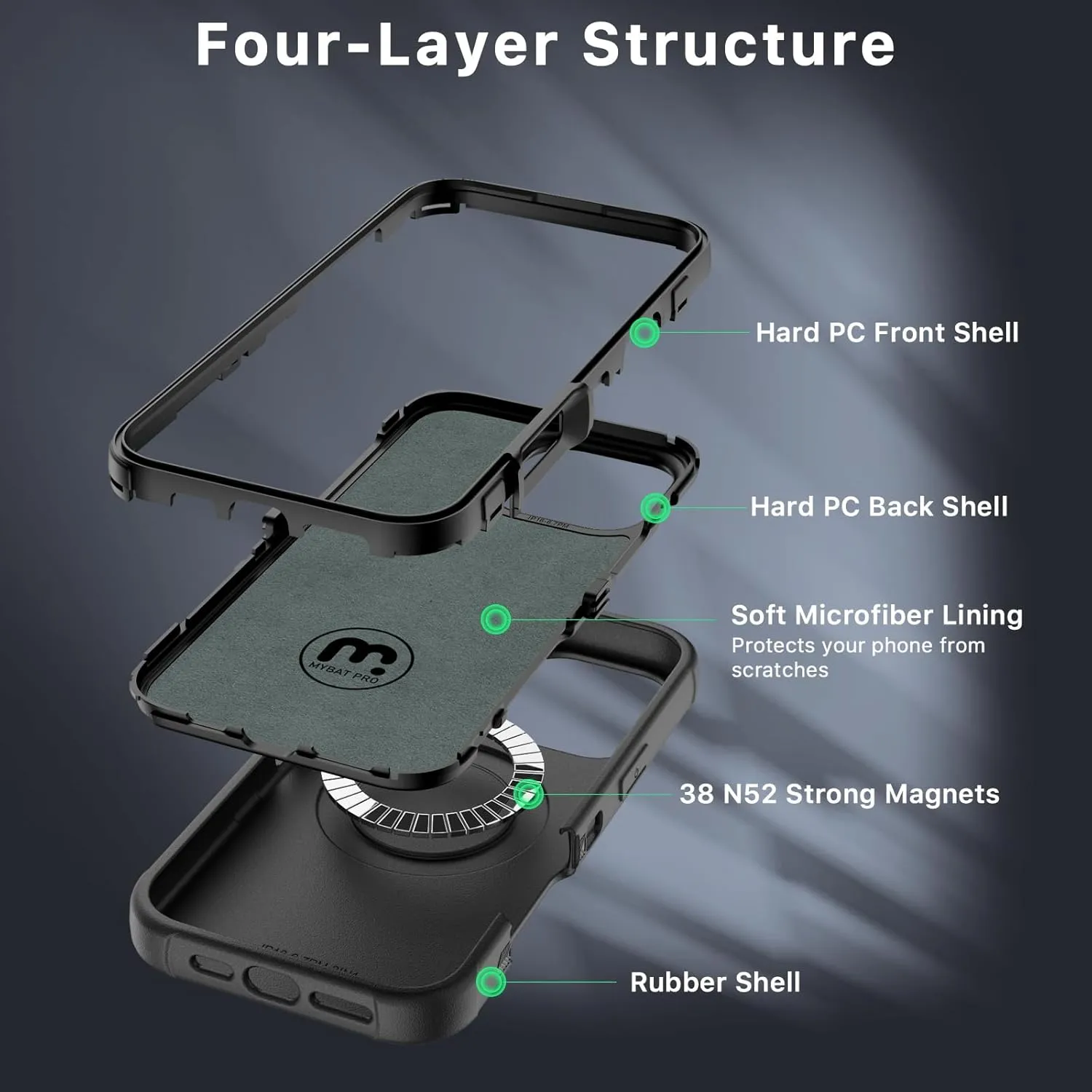 M MYBAT PRO Maverick Series iPhone 16 Pro Max Case with Belt Clip Holster,[Compatible with Magsafe] w/Screen Protector,Anti-Drop,Shockproof,with 360°Rotating Kickstand,Heavy Duty Protection Black