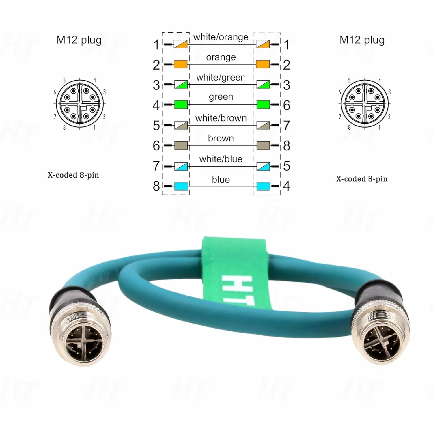 M12 8 Pin X-Coded to 8 Pole X-Coding Gigabit Ethernet Cat7e Cable for Cognex Basler Industrial Sensor Camera High Speed Shielded 10M