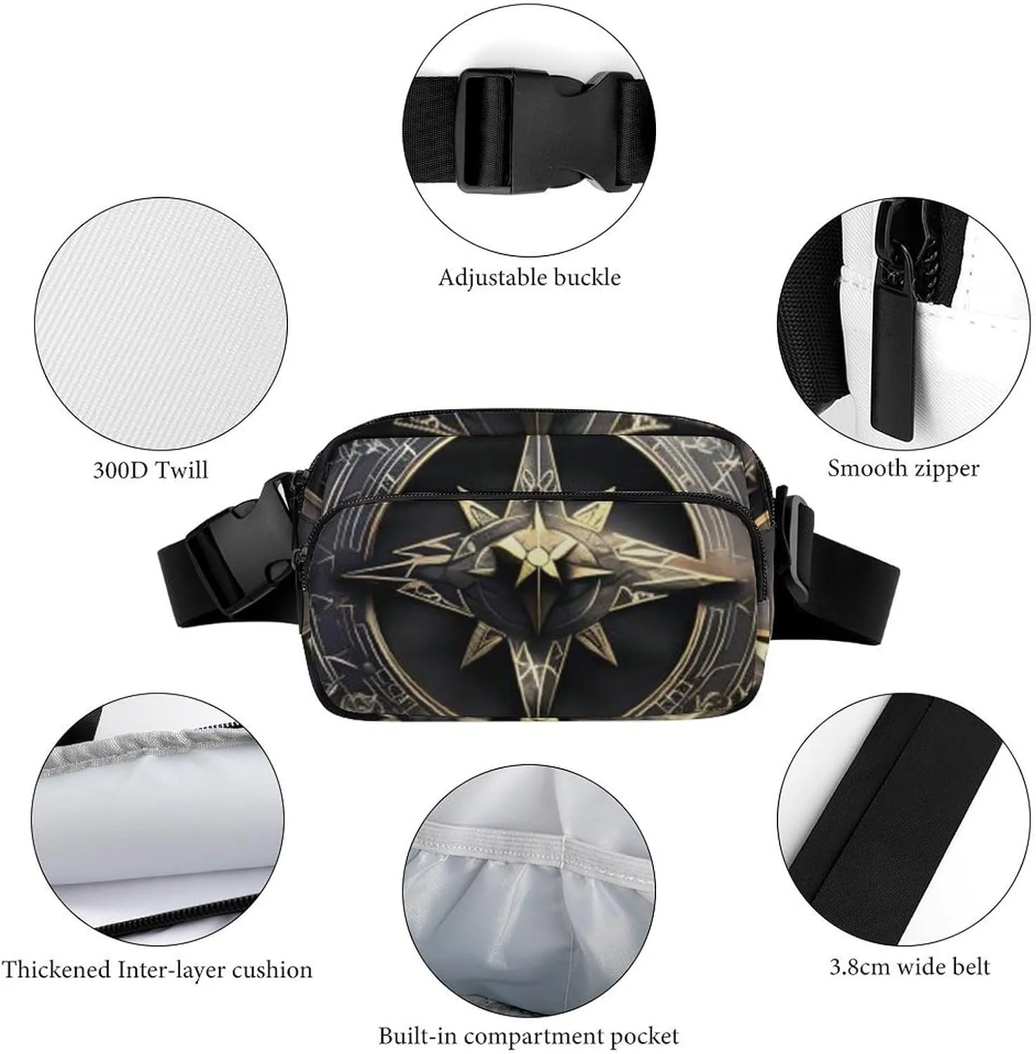 Magical Design Norse Runes Compass Print Fanny Packs for Women Men Fashion Portable Waist Pack Adjustable Belt Bum Bag Hip Bags for Travel, 20x13cm, style-2