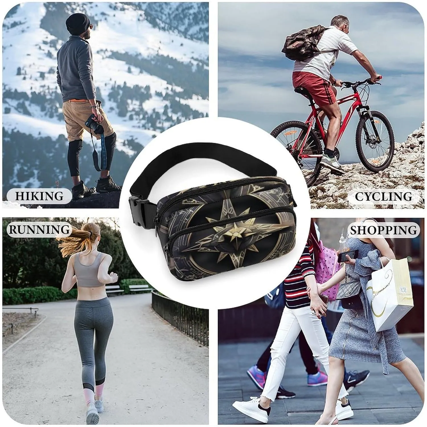 Magical Design Norse Runes Compass Print Fanny Packs for Women Men Fashion Portable Waist Pack Adjustable Belt Bum Bag Hip Bags for Travel, 20x13cm, style-2