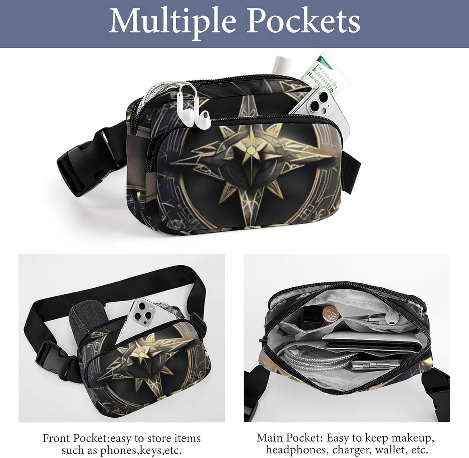 Magical Design Norse Runes Compass Print Fanny Packs for Women Men Fashion Portable Waist Pack Adjustable Belt Bum Bag Hip Bags for Travel, 20x13cm, style-2