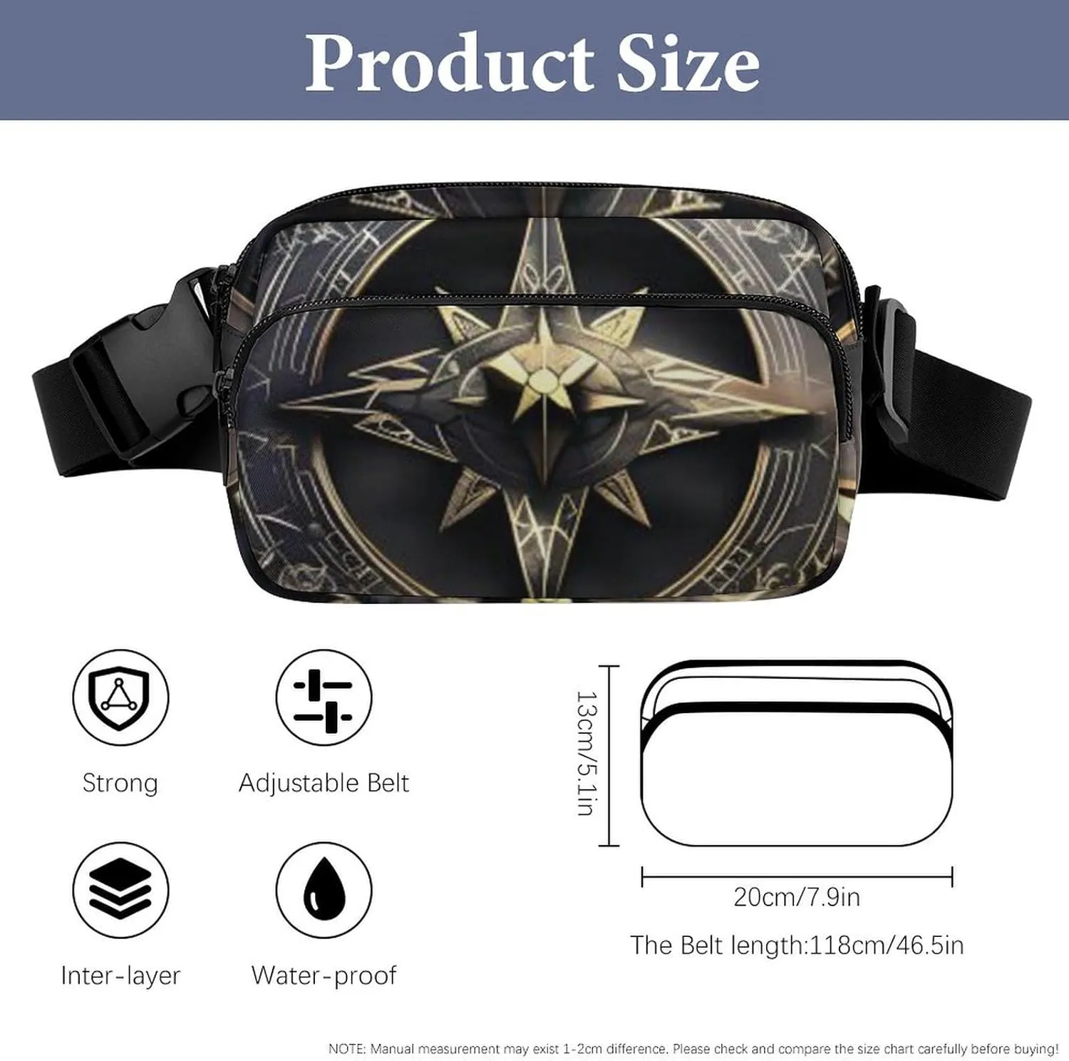 Magical Design Norse Runes Compass Print Fanny Packs for Women Men Fashion Portable Waist Pack Adjustable Belt Bum Bag Hip Bags for Travel, 20x13cm, style-2