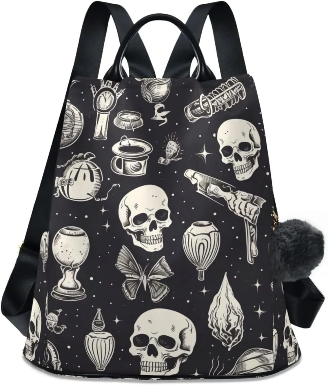 Magical Elements Skulls Backpack for Women Anti Theft Large Fashion Travel Shoulder Bag Purse Rucksack Lightweight