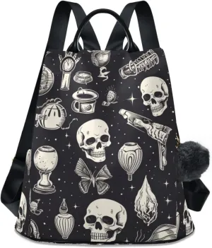 Magical Elements Skulls Backpack for Women Anti Theft Large Fashion Travel Shoulder Bag Purse Rucksack Lightweight