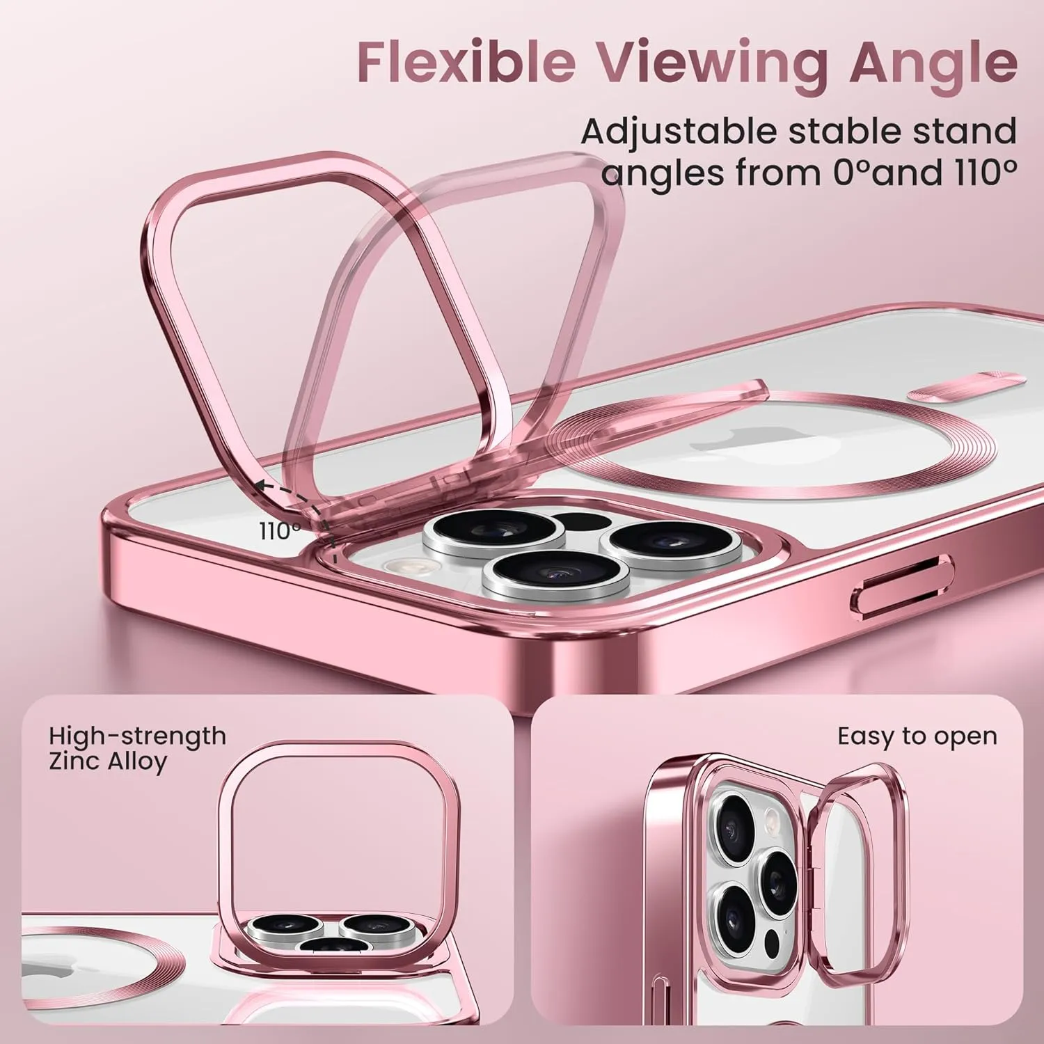 Magnetic for iPhone 16 Pro Case with Stand, [Compatible with MagSafe], [Camera Control Capture Button], [16FT Military-Grade Protection], Shockproof Slim Phone Case 6.3 Inch, Pink