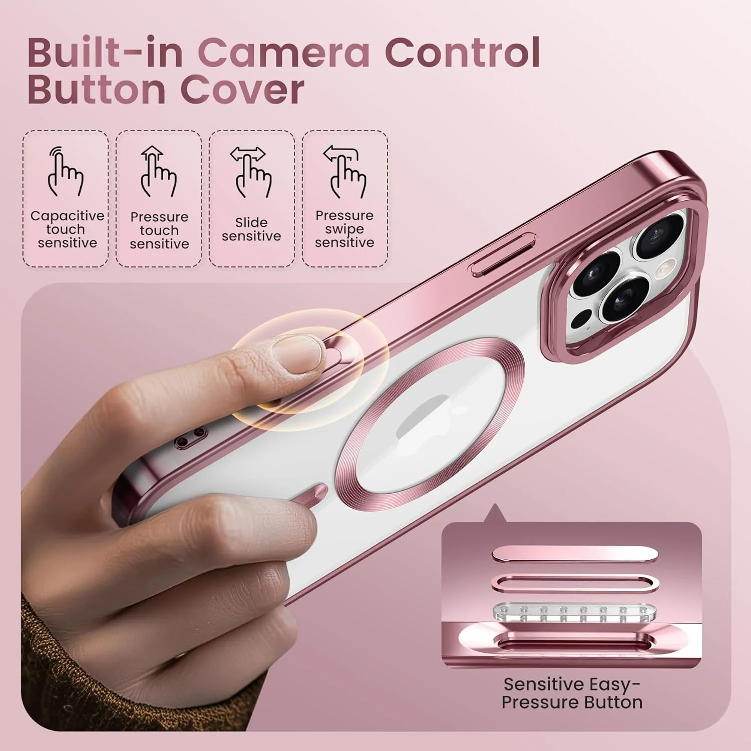 Magnetic for iPhone 16 Pro Case with Stand, [Compatible with MagSafe], [Camera Control Capture Button], [16FT Military-Grade Protection], Shockproof Slim Phone Case 6.3 Inch, Pink