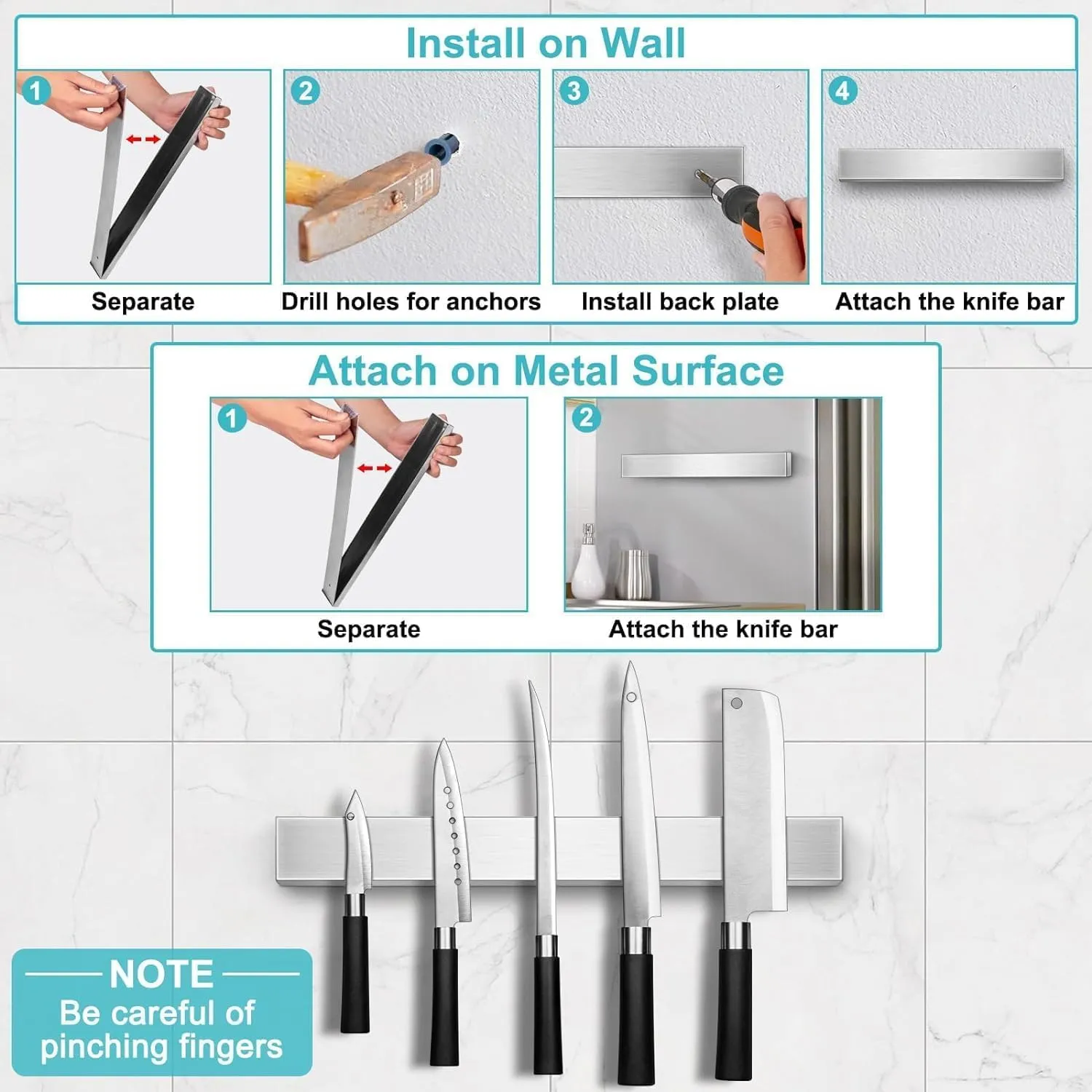 Magnetic Knife Holder for Wall 18 Inch Knife Magnetic Strip Refrigerator Knife Magnet Bar Wall Mount Knife Rack for RV Kitchen Utensil Holder Metal Tool Holder Knife Block for Kitchen Organization