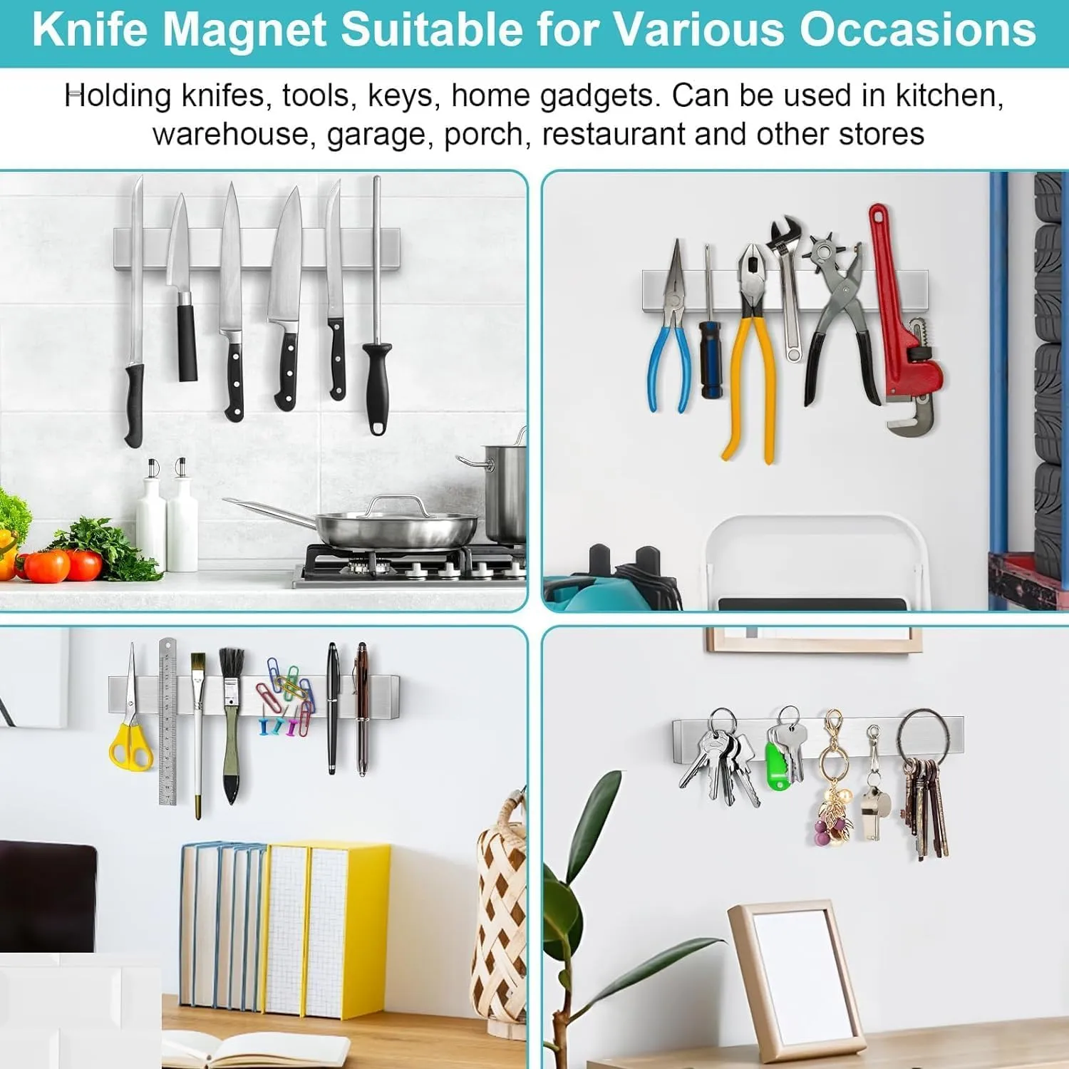Magnetic Knife Holder for Wall 18 Inch Knife Magnetic Strip Refrigerator Knife Magnet Bar Wall Mount Knife Rack for RV Kitchen Utensil Holder Metal Tool Holder Knife Block for Kitchen Organization