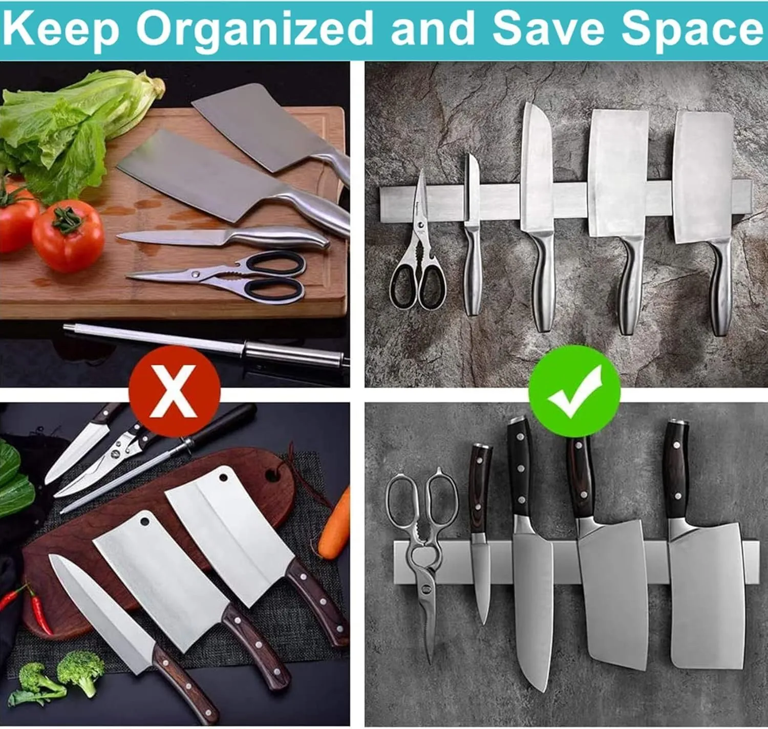 Magnetic Knife Holder for Wall 18 Inch Knife Magnetic Strip Refrigerator Knife Magnet Bar Wall Mount Knife Rack for RV Kitchen Utensil Holder Metal Tool Holder Knife Block for Kitchen Organization