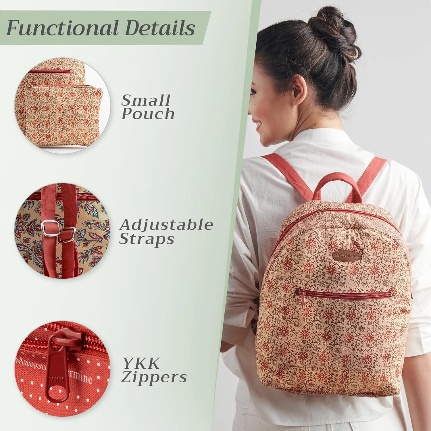 Maison d' Hermine Backpack Cotton Shoulder Backpack with Small Pouch Lightweight Bag for Travel Work Beach Perfect for Women & Men (Asmi - Daya)