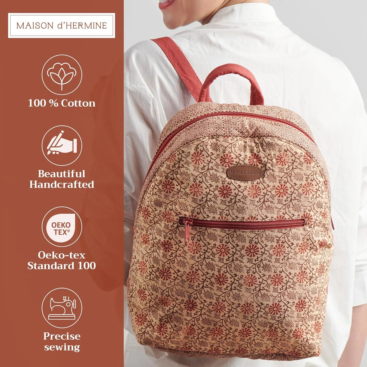 Maison d' Hermine Backpack Cotton Shoulder Backpack with Small Pouch Lightweight Bag for Travel Work Beach Perfect for Women & Men (Asmi - Daya)