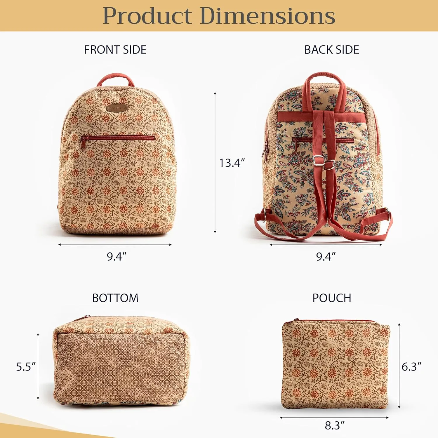 Maison d' Hermine Backpack Cotton Shoulder Backpack with Small Pouch Lightweight Bag for Travel Work Beach Perfect for Women & Men (Asmi - Daya)