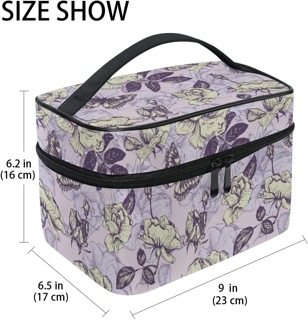 Makeup Bag, Vintage Butterfly And Flowers Travel Makeup Organizer Bag Cosmetic Cases Toiletry Bags for Girl Women Ladies