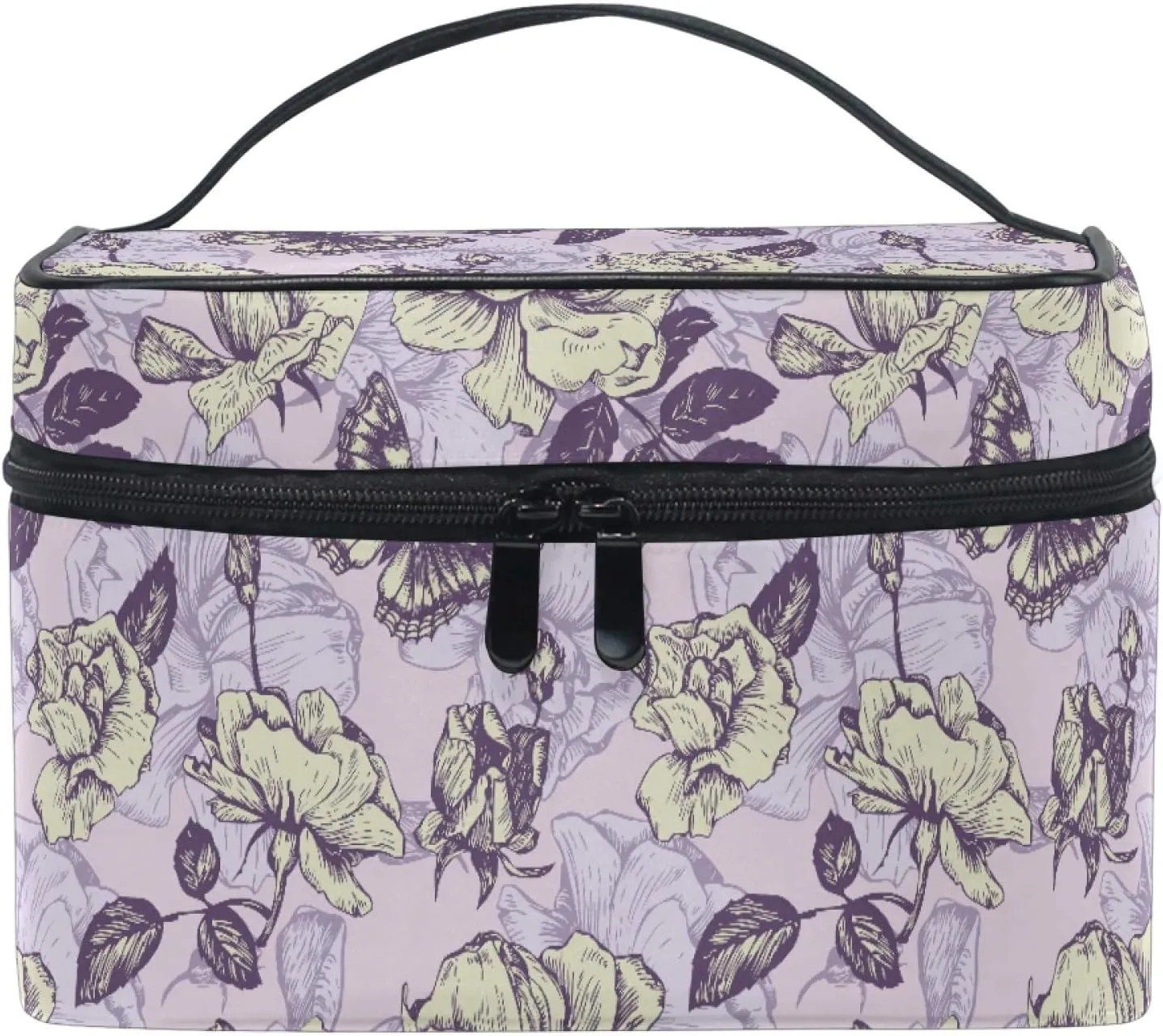 Makeup Bag, Vintage Butterfly And Flowers Travel Makeup Organizer Bag Cosmetic Cases Toiletry Bags for Girl Women Ladies