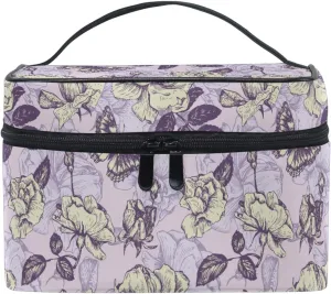 Makeup Bag, Vintage Butterfly And Flowers Travel Makeup Organizer Bag Cosmetic Cases Toiletry Bags for Girl Women Ladies