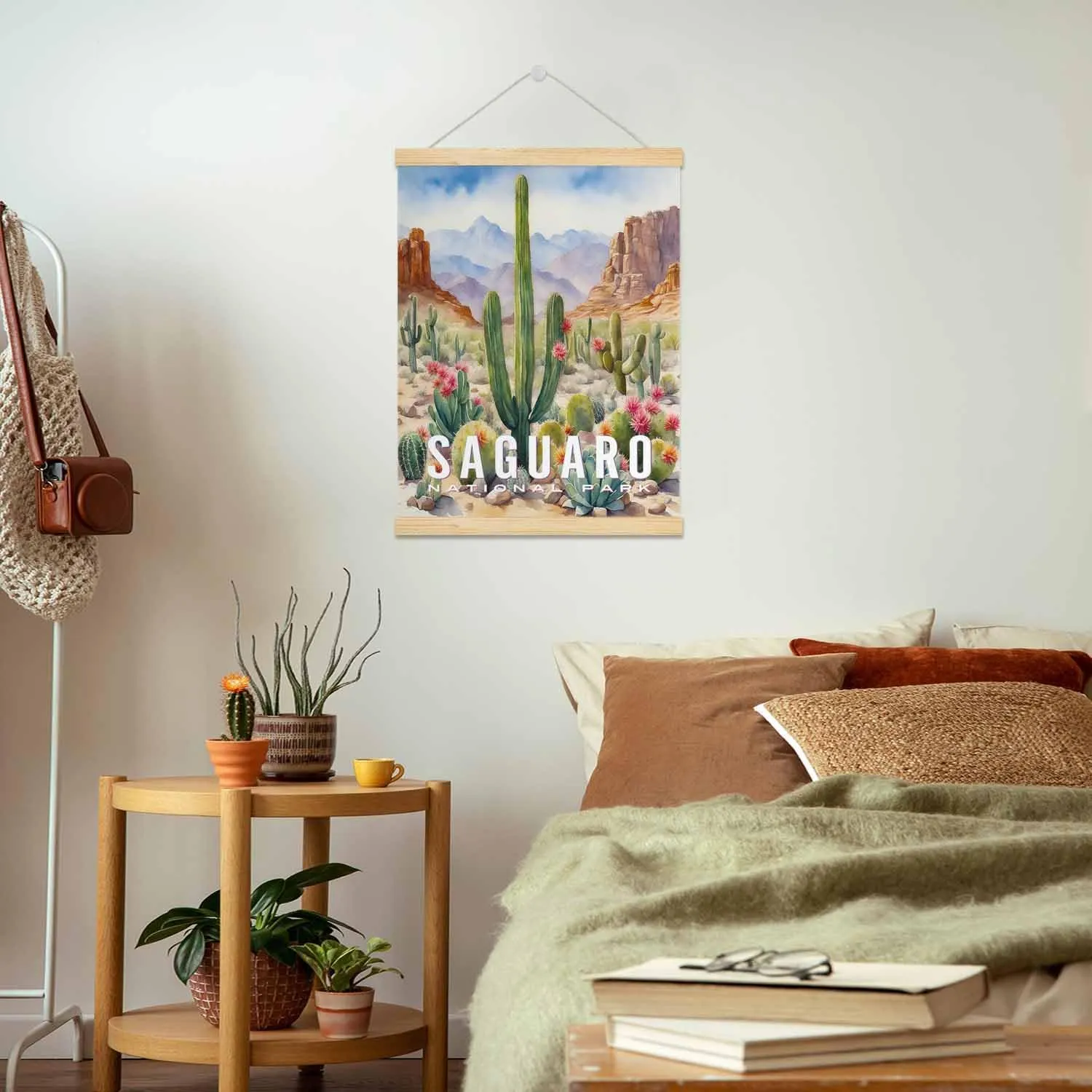 Malquwr Desert Scenery Poster Hanger Prickly Pear Barrel Cactus Rocks Sand Stones Wall Art Prints for Dorm Home Office Classroom 16X24 Inch
