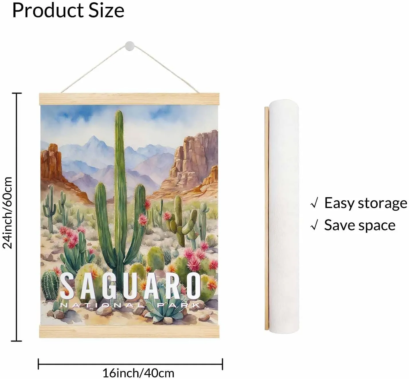 Malquwr Desert Scenery Poster Hanger Prickly Pear Barrel Cactus Rocks Sand Stones Wall Art Prints for Dorm Home Office Classroom 16X24 Inch