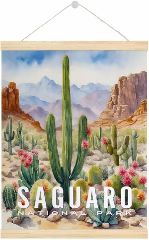 Malquwr Desert Scenery Poster Hanger Prickly Pear Barrel Cactus Rocks Sand Stones Wall Art Prints for Dorm Home Office Classroom 16X24 Inch