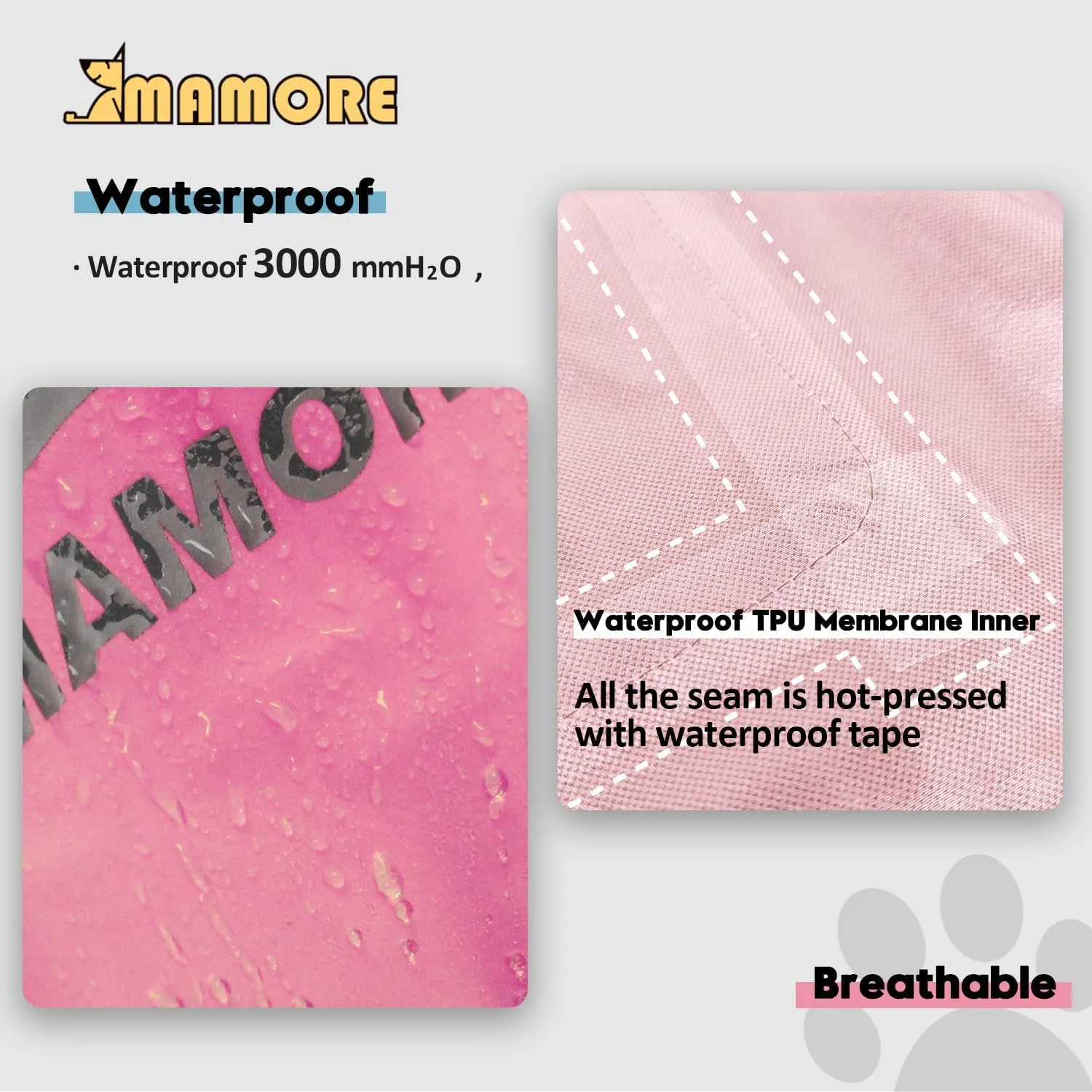 MAMORE Dog Raincoat Hooded Rain Jacket for Small Medium Large Dogs Slicker Poncho Bottom Waterproof Adjustable Reflective Breathable Leash Hole (Pink, XX-Large)