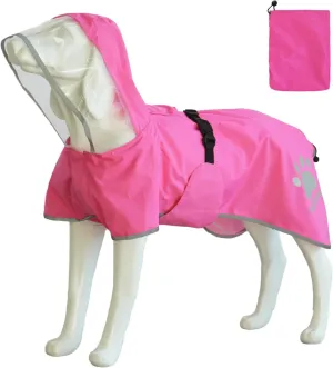 MAMORE Dog Raincoat Hooded Rain Jacket for Small Medium Large Dogs Slicker Poncho Bottom Waterproof Adjustable Reflective Breathable Leash Hole (Pink, XX-Large)