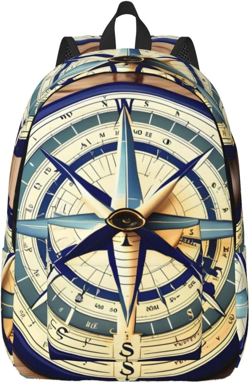 Maritime Sailboat Compass Print Canvas Backpack, Lightweight Backpack, Ideal For Outdoor, Travel, And Everyday Use