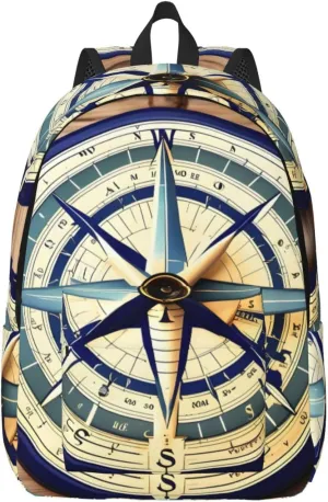 Maritime Sailboat Compass Print Canvas Backpack, Lightweight Backpack, Ideal For Outdoor, Travel, And Everyday Use