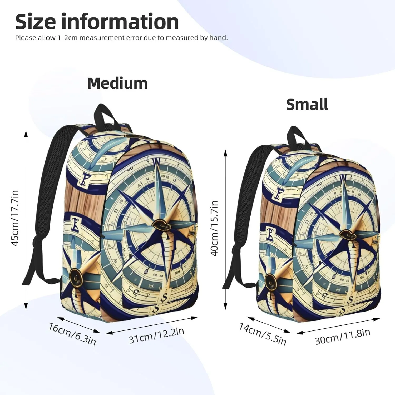 Maritime Sailboat Compass Print Canvas Backpack, Lightweight Backpack, Ideal For Outdoor, Travel, And Everyday Use