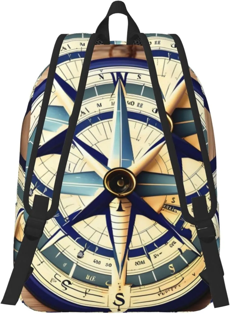 Maritime Sailboat Compass Print Canvas Backpack, Lightweight Backpack, Ideal For Outdoor, Travel, And Everyday Use