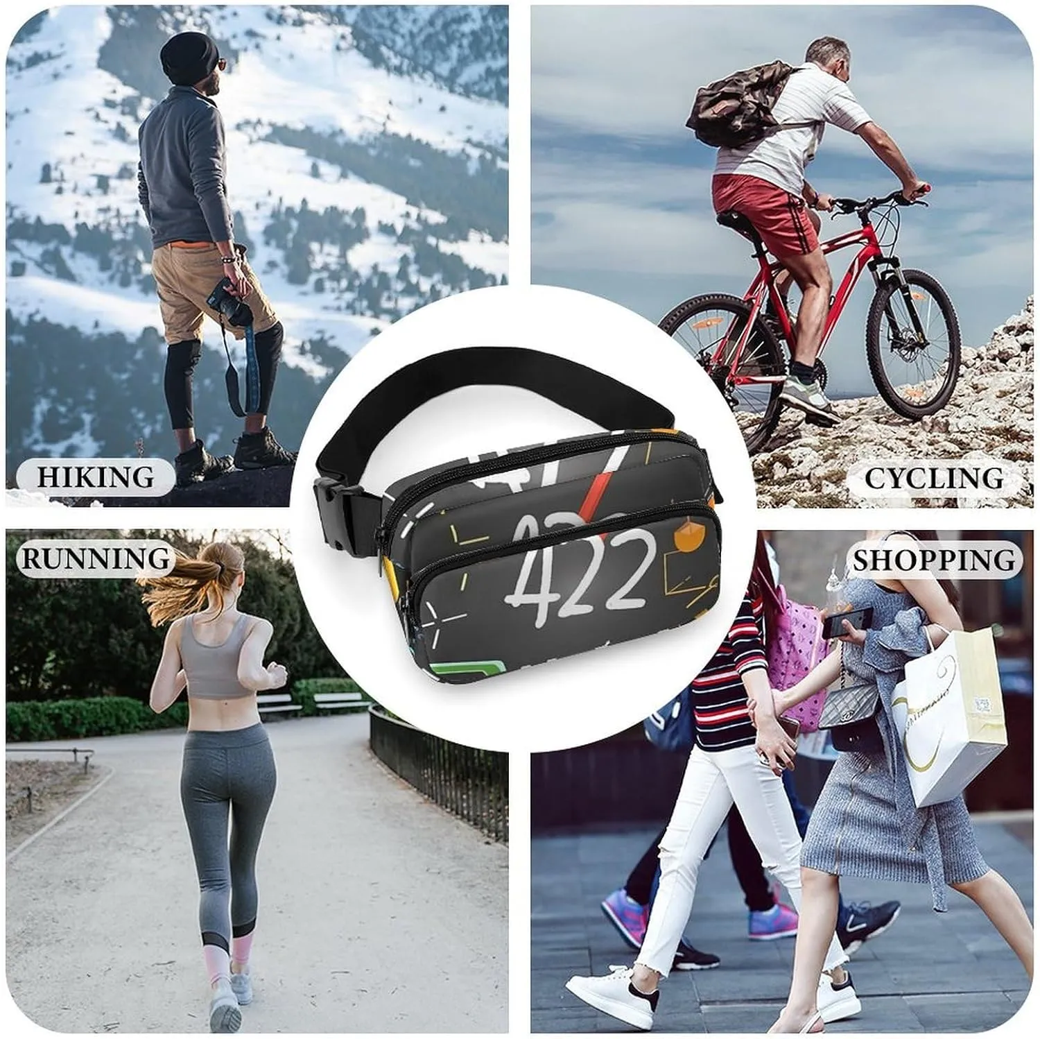Math Quiz Print Fanny Packs for Women Men Fashion Portable Waist Pack Adjustable Belt Bum Bag Hip Bags for Travel, 20x13cm, style-1