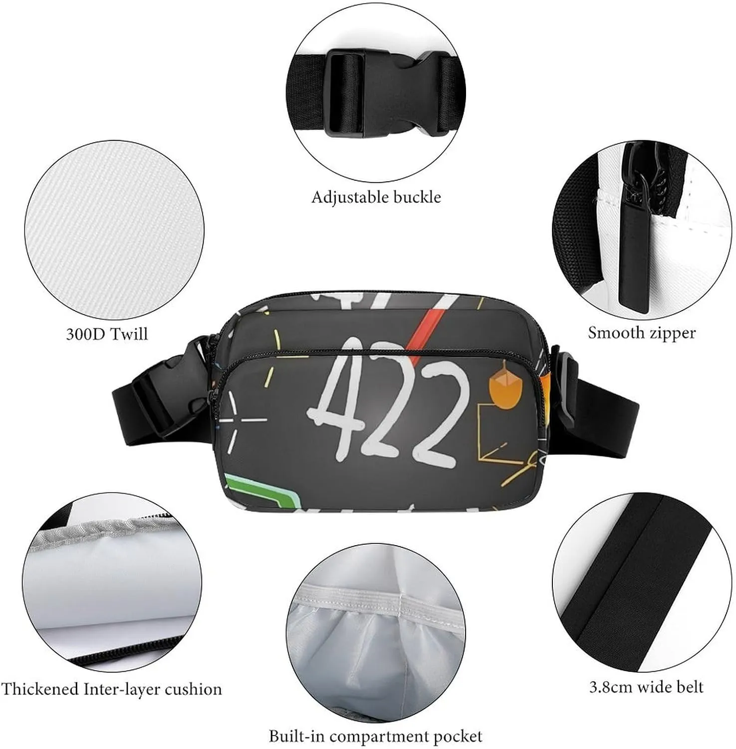Math Quiz Print Fanny Packs for Women Men Fashion Portable Waist Pack Adjustable Belt Bum Bag Hip Bags for Travel, 20x13cm, style-1