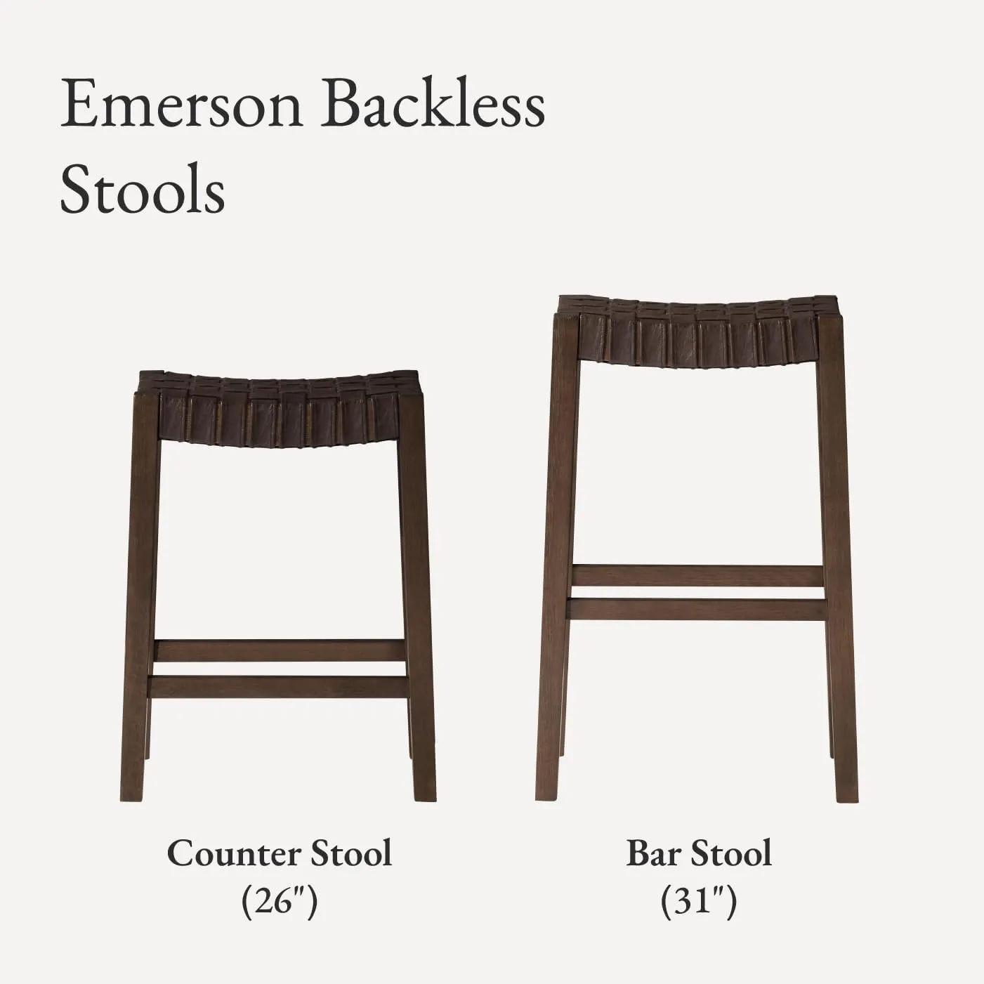 Maven Lane 26" Emerson Counter Height Stool - Weathered Brown Wood Finish & Marksman Saddle Vegan Leather Counter Stools - Artisan Backless Design Brings Rustic Elegance to Your Kitchen, Dining Area