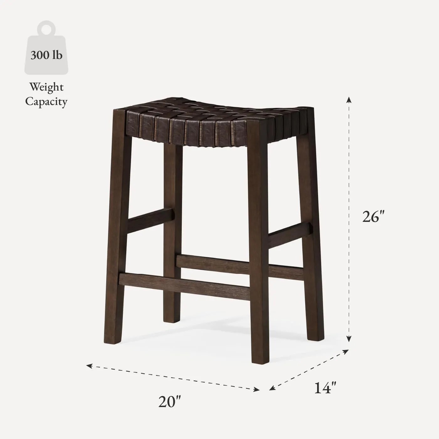 Maven Lane 26" Emerson Counter Height Stool - Weathered Brown Wood Finish & Marksman Saddle Vegan Leather Counter Stools - Artisan Backless Design Brings Rustic Elegance to Your Kitchen, Dining Area