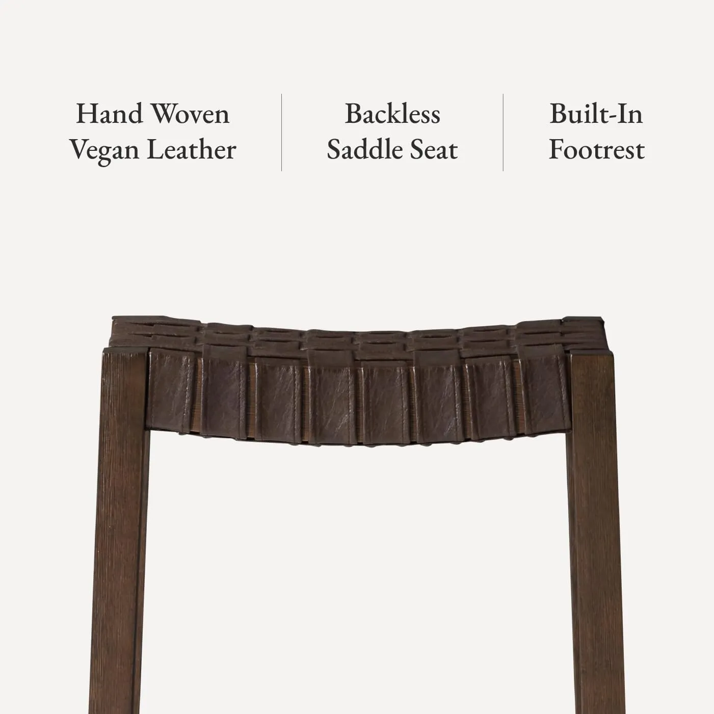 Maven Lane 26" Emerson Counter Height Stool - Weathered Brown Wood Finish & Marksman Saddle Vegan Leather Counter Stools - Artisan Backless Design Brings Rustic Elegance to Your Kitchen, Dining Area