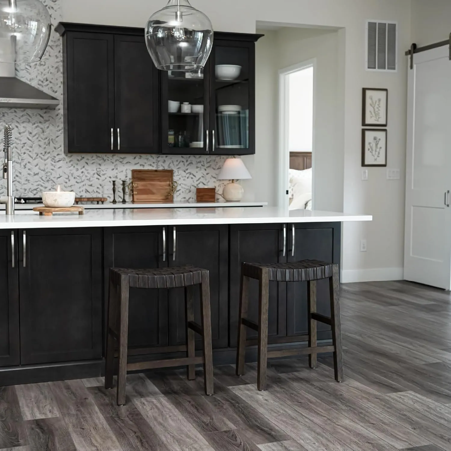 Maven Lane 26" Emerson Counter Height Stool - Weathered Brown Wood Finish & Marksman Saddle Vegan Leather Counter Stools - Artisan Backless Design Brings Rustic Elegance to Your Kitchen, Dining Area