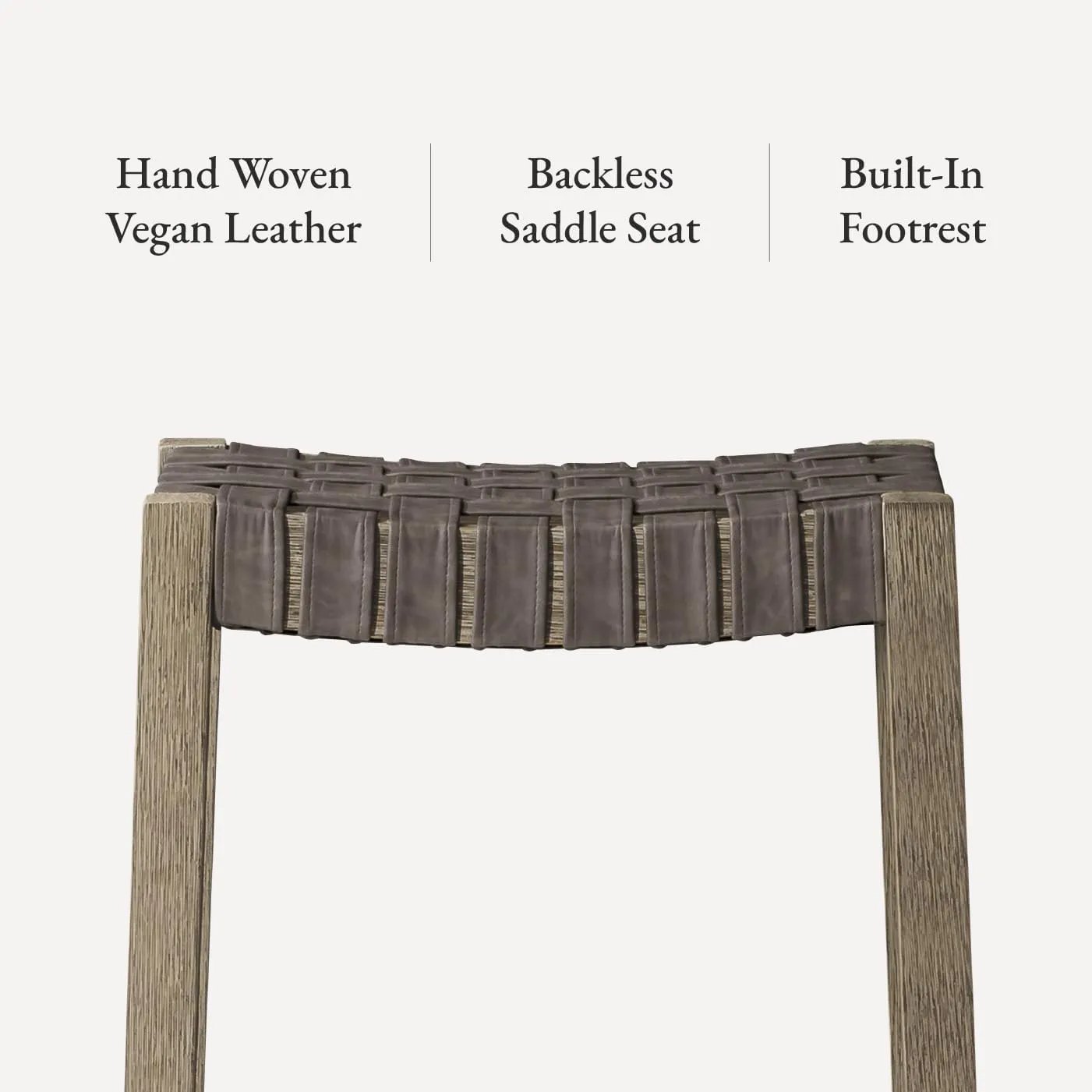 Maven Lane 26" Emerson Counter Height Stool - Weathered Grey Wood Finish & Avanti Bone Vegan Leather Counter Stools - Artisan Backless Design Brings Rustic Elegance to Your Kitchen, Dining Area