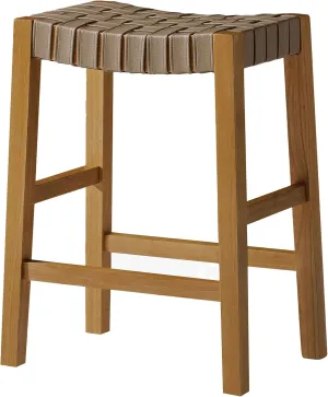 Maven Lane 26" Emerson Counter Height Stool - Weathered Natural Wood Finish & Avanti Bone Vegan Leather Counter Stools - Artisan Backless Design Brings Rustic Elegance to Your Kitchen, Dining Area