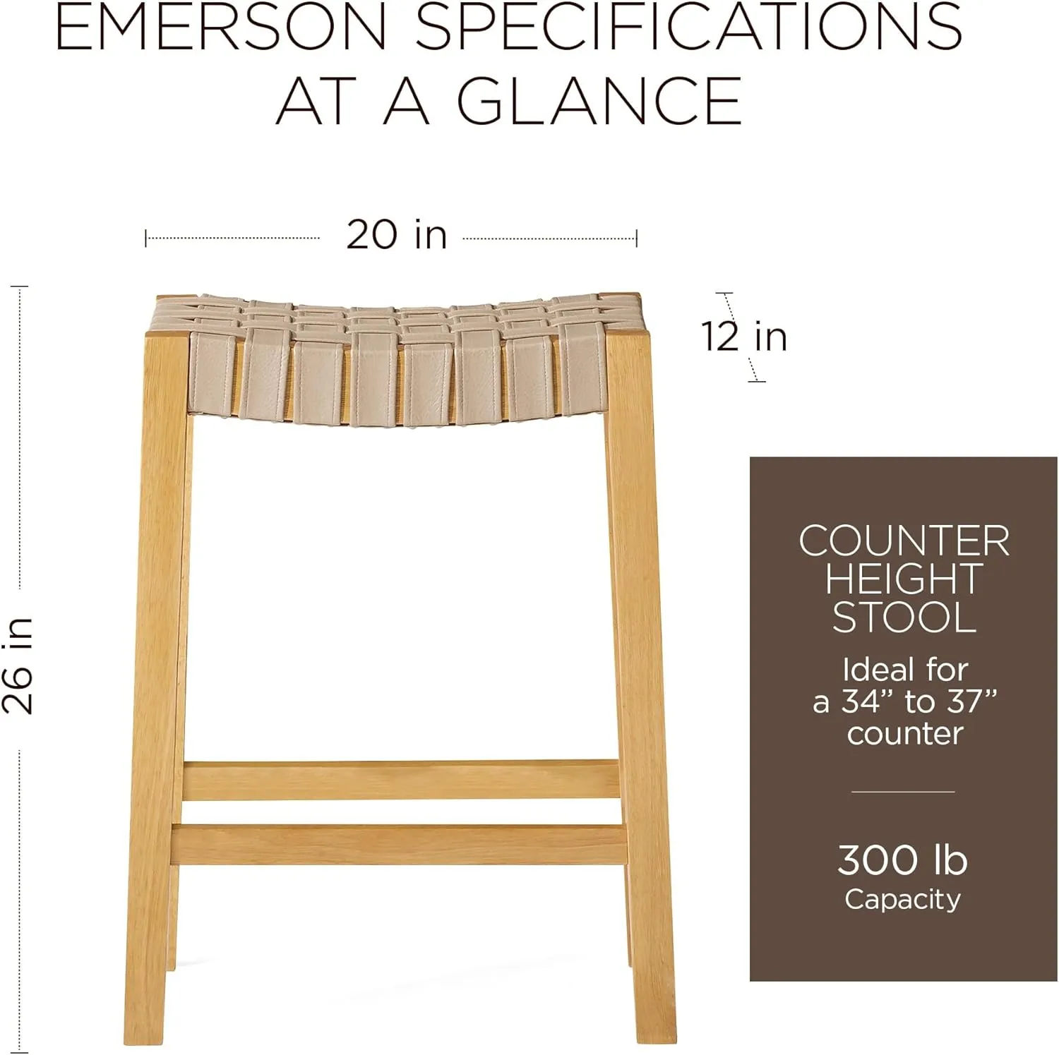 Maven Lane 26" Emerson Counter Height Stool - Weathered Natural Wood Finish & Avanti Bone Vegan Leather Counter Stools - Artisan Backless Design Brings Rustic Elegance to Your Kitchen, Dining Area