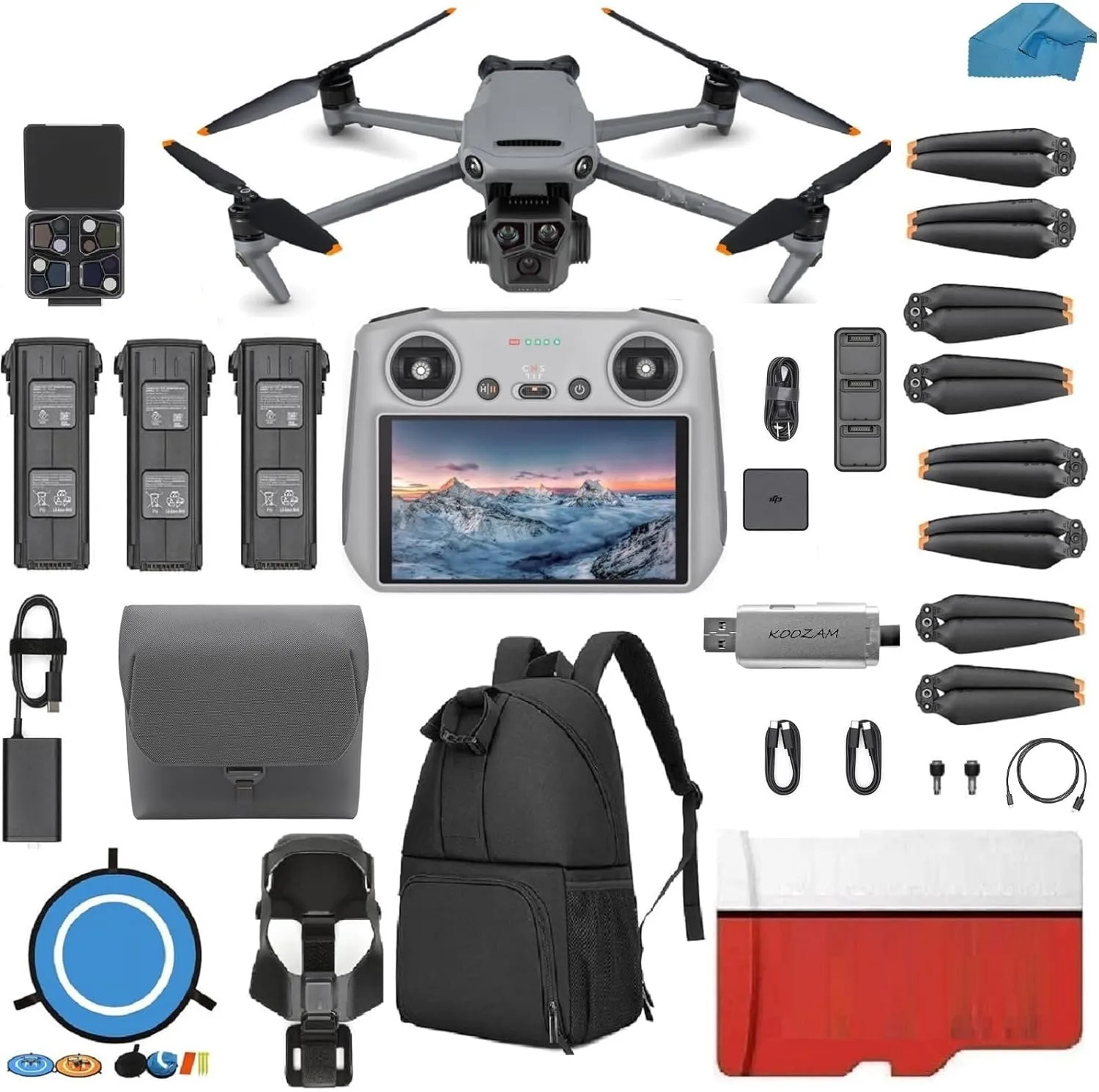 Mavic 3 Pro with Fly More Combo RC, Flagship Triple-Camera Drone with 4/3 CMOS Hasselblad Camera, with 3 Batteries, Charging Hub, 128 GB Micro SD Card Landing Pad, Waterproof Backpack and More