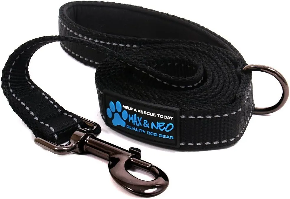Max and Neo Reflective Nylon Dog Leash - We Donate a Leash to a Dog Rescue for Every Leash Sold (Black, 6 FT)