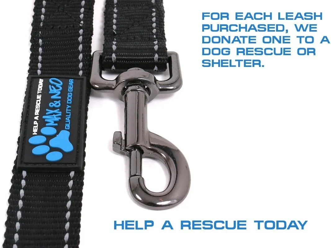 Max and Neo Reflective Nylon Dog Leash - We Donate a Leash to a Dog Rescue for Every Leash Sold (Black, 6 FT)