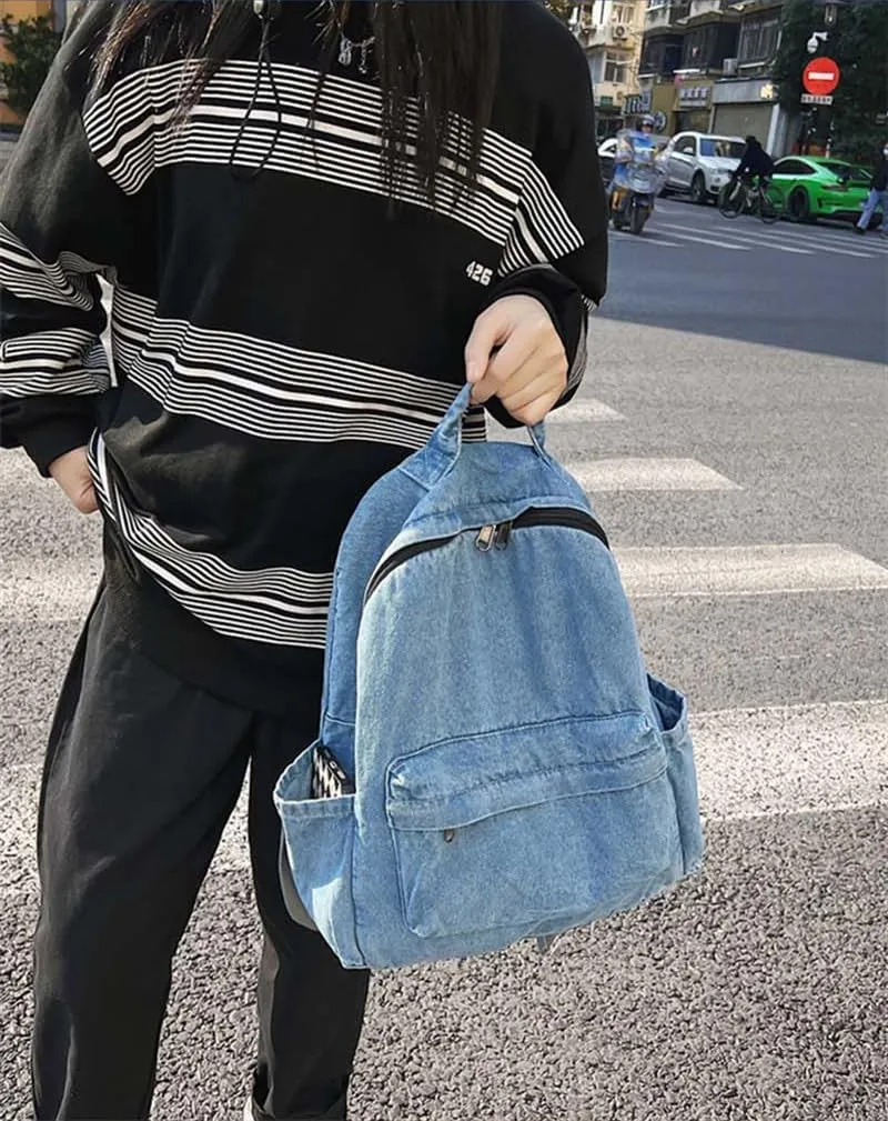 MaxxCloud Vintage Denim Laptop Backpack Casual Canvas Daypack Handbag Purse Lightweight Rucksack Shoulder Bag