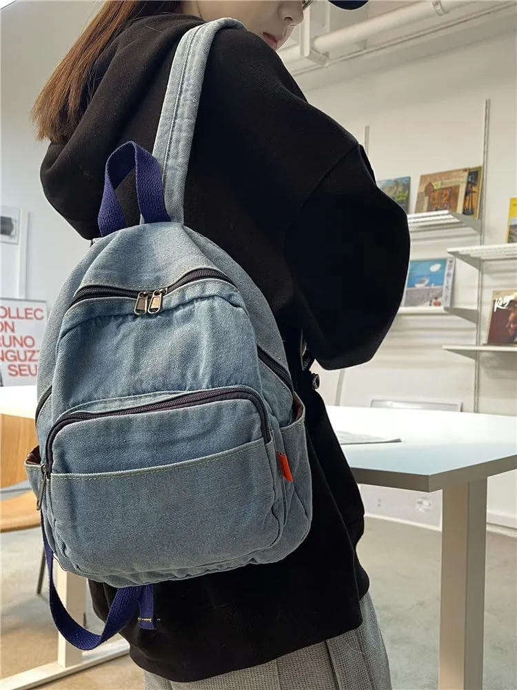 MaxxCloud Vintage Denim Laptop Backpack Casual Canvas Daypack Handbag Purse Lightweight Rucksack Shoulder Bag