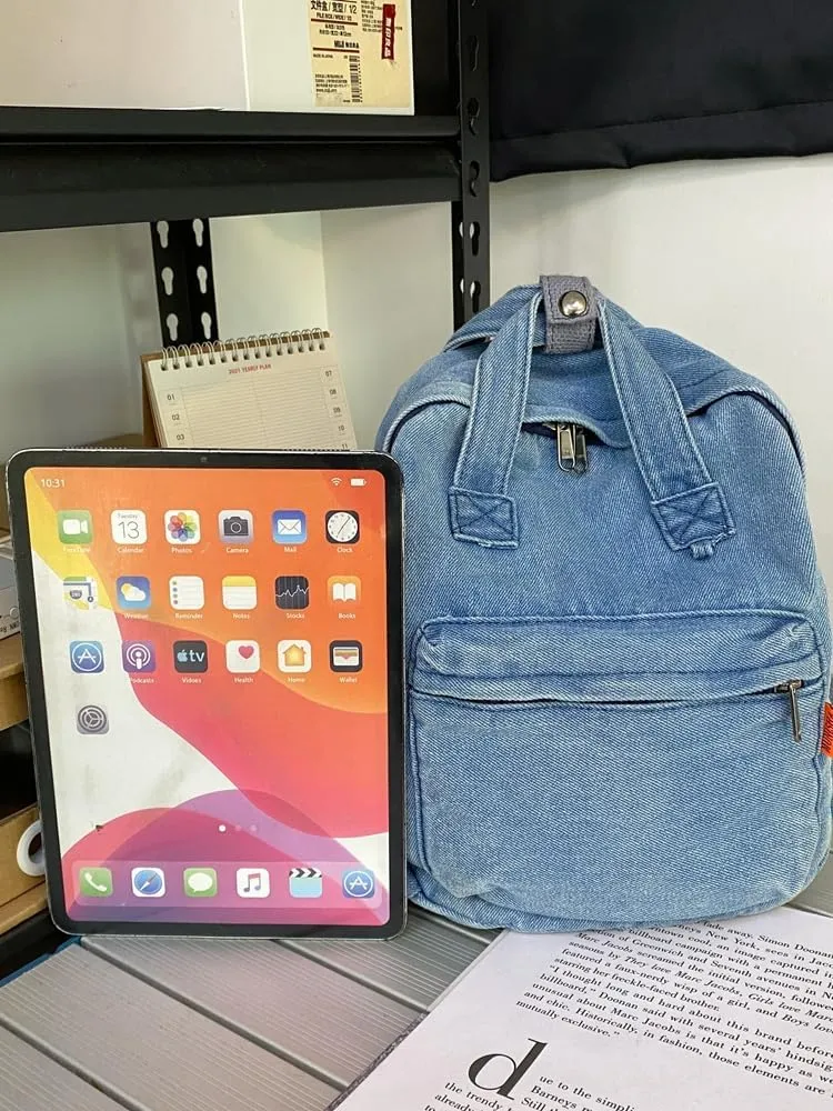 MaxxCloud Vintage Denim Laptop Backpack Casual Canvas Daypack Handbag Purse Lightweight Rucksack Shoulder Bag