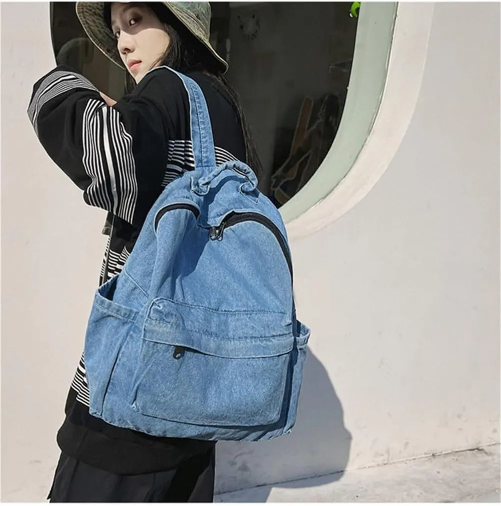 MaxxCloud Vintage Denim Laptop Backpack Casual Canvas Daypack Handbag Purse Lightweight Rucksack Shoulder Bag