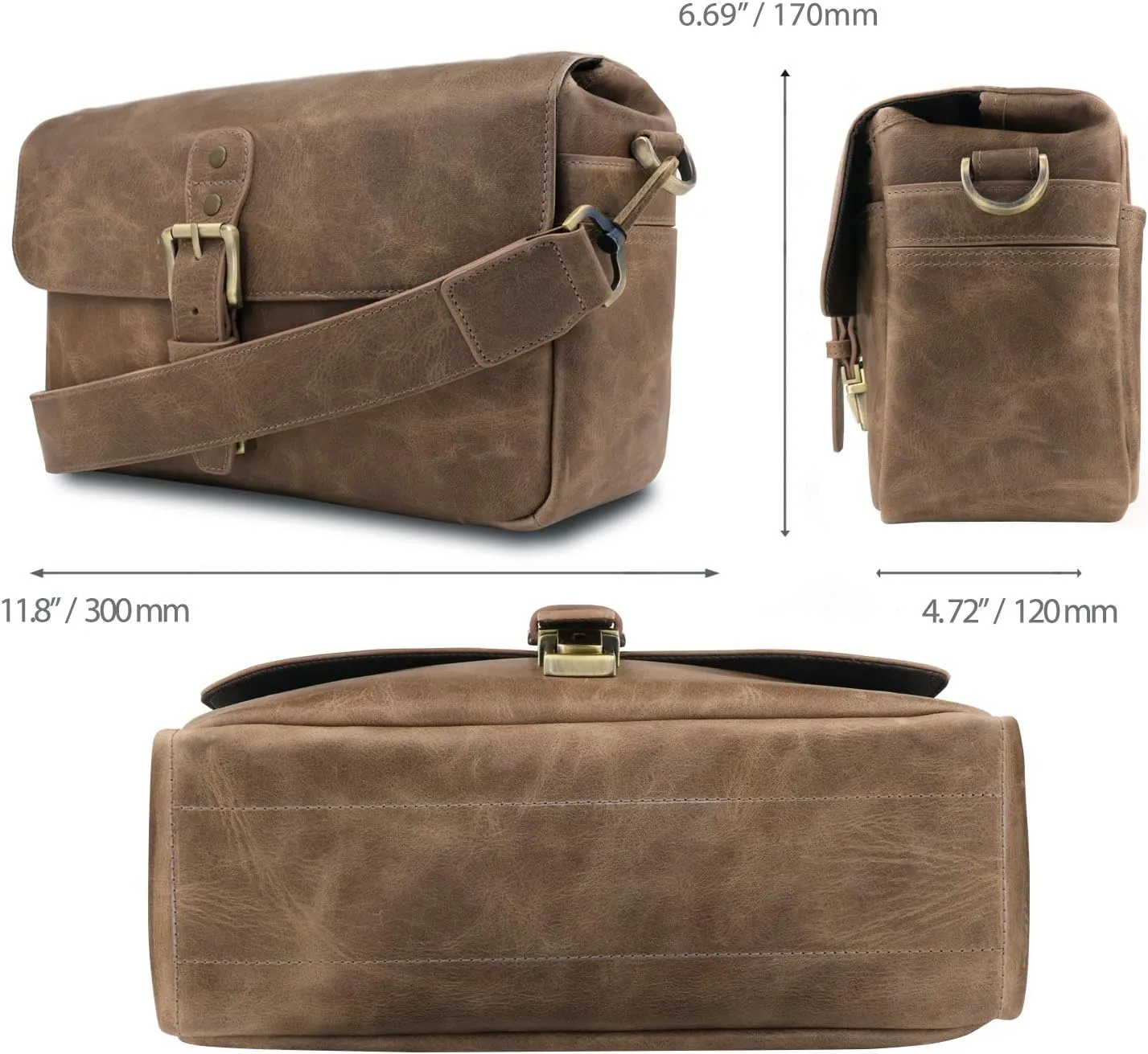 MegaGear Torres Genuine Leather Camera Messenger Bag for Mirrorless, Instant and DSLR Cameras